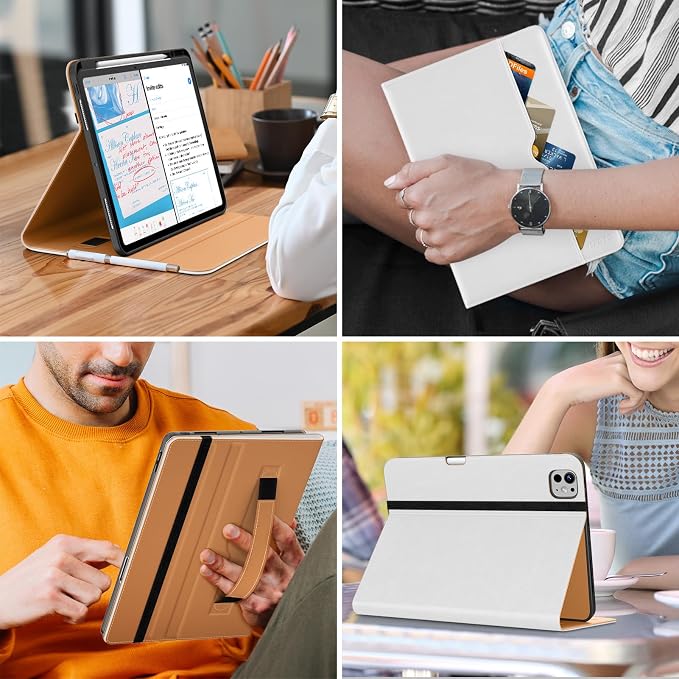 DTTO for iPad Pro 13 Inch Case (M5) 2025 / (M4) 2024 Brown | Premium Leather Business Cover with Pencil Holder Hand Strap &amp Pocket Corner Protection Auto Sleep/Wake Multiple Angles
