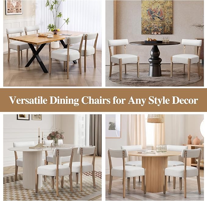 Dining Chairs Set of 6,Mid Century Modern Dining Chair Set - Linen Upholstered Low Back Kitchen & Dining Room Chairs with Woven Design,Beige Fabric