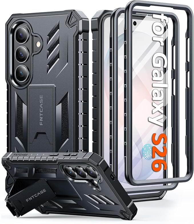 FNTCASE for 11 Pro XL Case Rugged Kickstand 2 Front Frames Black | Built-in Screen Protector 20FT Military-Grade Drop Protection Rugged Heavy Duty Shockproof Full Body Protective Cover