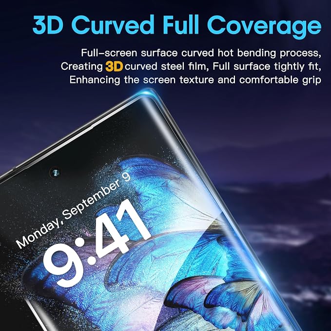 Didisky Screen Protector for Oneplus 9 Pro 3 Pack Tempered Glass Film with 2 Pack Camera Lens Protector Easy to UseScratch-Resistant9H Hardness3D Curved Full Coverage