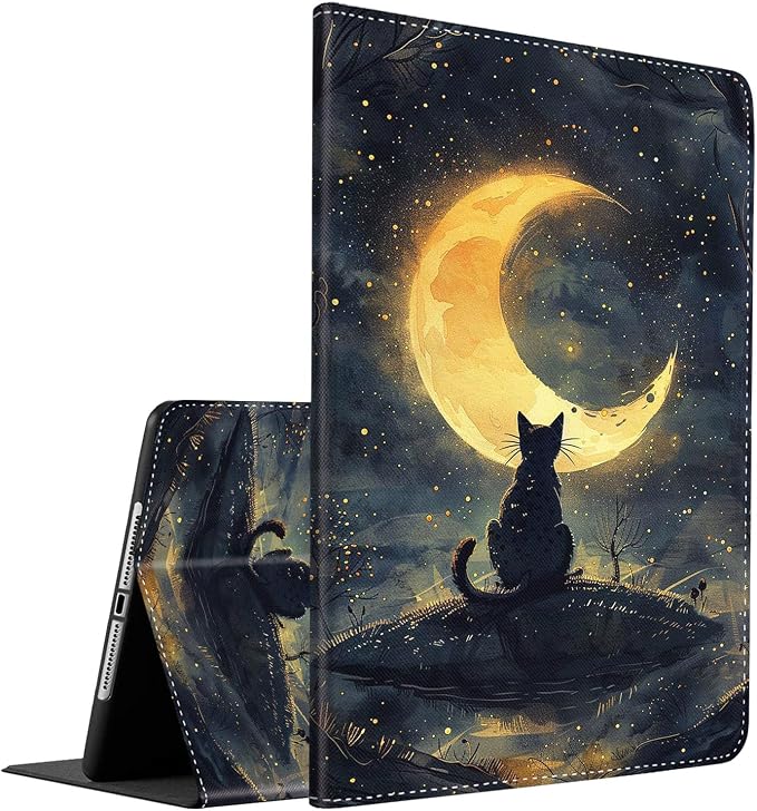 Case for iPad (A16) 11th Generation 11 Inch (2025) iPad 10th Generation 10.9 Inch (2022)，Slim Fit Foldable Standing Cover Case with Auto Sleep/Wake ，Moth Moon