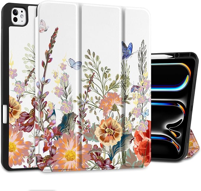Case for iPad Pro 13 inch (M5 2025 / M4 2024) – [Built-in Pencil Holder] Ultra Slim PU Leather Trifold Stand Cover with Soft TPU Back Auto Wake/Sleep - Color Leopard