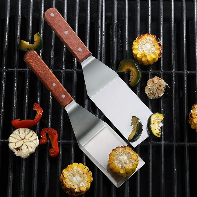 New Star Foodservice 12.5 Inch Grill Turner, Commercial Restaurant Grade Stainless Steel Spatula with Wood Handle for Griddle, Flat Top, and Grill
