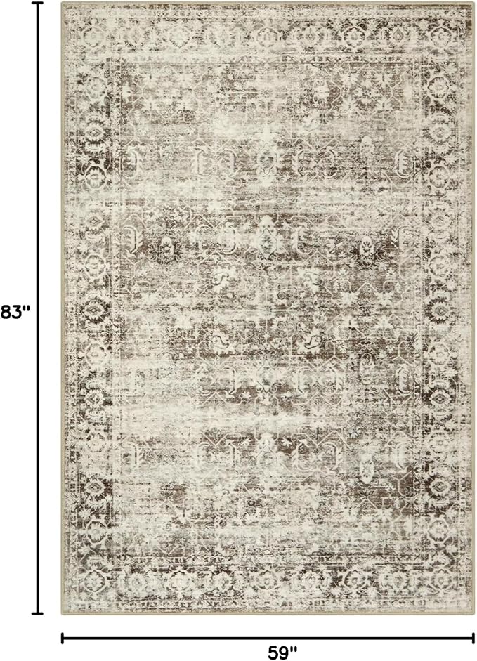 Lahome Washable Rug 6x9 Beige Area Rugs for Living Room,Boho Soft Room Rugs for Bedroom Indoor Carpet,Vintage Non-Slip Low-Pile Accent Rugs Dining Room Office Playroom(6 x 9,Beige)