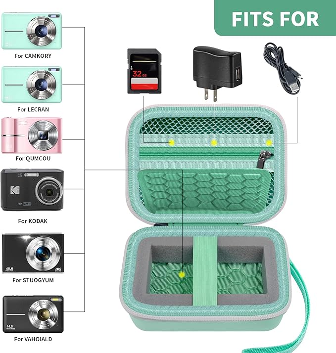 Carrying & Protective Case for Digital Camera, AbergBest 21 Mega Pixels 2.7" LCD Rechargeable HD/Kodak Pixpro/Canon PowerShot ELPH 180/190 / Sony DSCW800 / DSCW830 Cameras for Travel - Light Green
