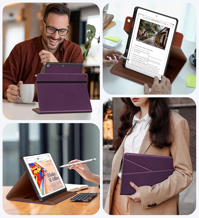 DTTO for iPad 9th/8th/7th Gen Case 10.2 Inch (2021/2020/2019) Brown | 360 Degree Rotating Premium Faux Leather Folio Stand Cover with Pencil Holder Auto Sleep/Wake Multiple Angles Hand Strap