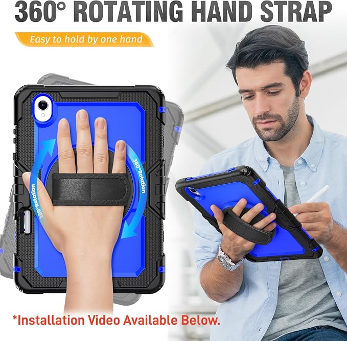 HXCASEAC Case for Samsung Galaxy Tab S10+ Plus / S9 Fe+ / S9+ 5G 12.4 inch Protective with Screen Protector/S Pen Holder/ 360 Rotating Stand Hand Strap - Black