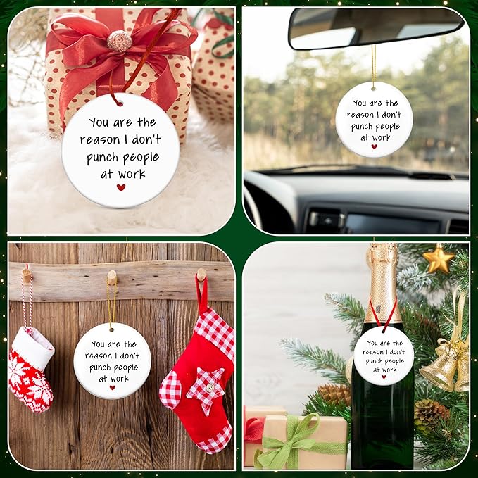GEEMBI Christmas Ornaments Gifts for Coworkers - Ceramic Christmas Ornaments 2025 for Tree Decorations - Coworker Gifts for Friends Women Men - Funny Office Gift for Coworkers, Xmas Decorations