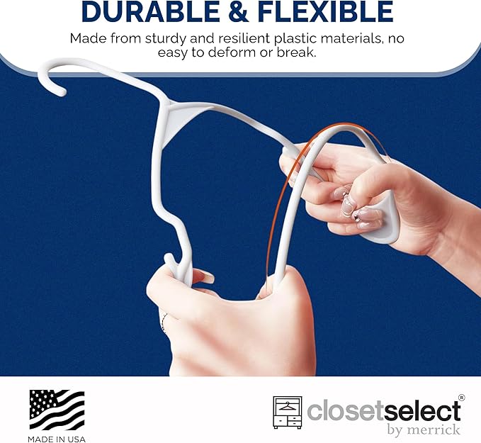 Closetselect Plastic Hangers 50 Pack - Space Saving Clothes Hangers, Made in USA, Durable & Strong Plastic Shirt & Coat Hanger with Notches & Shoulder Grooves, Non-Slip Clothing Hangers | Victory Blue