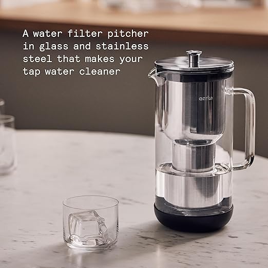 Aarke Purifier Regular 1.18L Glass Pitcher Bundle w/Steel Filter, 4 Pure Refill
