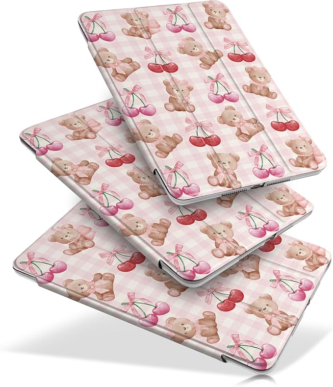 Compatible with iPad 10.2 Inch Case 2021 2020 2019 Smart Lightweight Trifold Stand Hard Plastic Transparent Cover Support Auto Sleep/Wake for iPad 10.2 9th/8th/7th Gen - Bear &amp Cherry