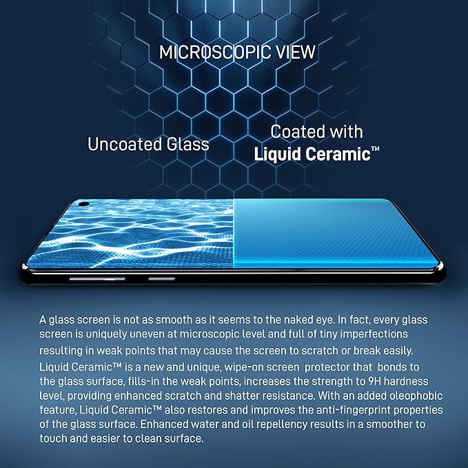 LIQUID CERAMIC Glass Screen Protector With $400 Coverage | Scratch and Shatter Resistant Wipe On Nano Protection for All Phones Tablets and Smart Watches - Universal Fit