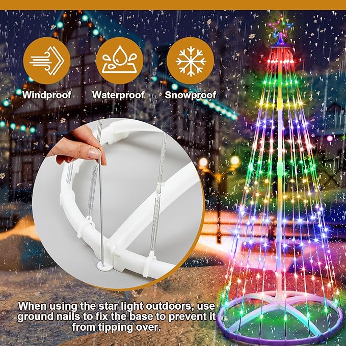2 Pack 7FT Christmas LED Cone Tree Lights 24 Modes Color Changing with Timer Foldable Lighted Trees Waterproof Outdoor String Lights Holiday Decor for Christmas New Year Xmas Decorations