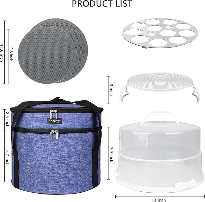 12 Inch Cake Carrier with Lid & Handle BPA-Free Cake Transport Container, Includes Insulated Bag, Cupcake & Pie Holders for Secure Dessert Delivery (Fits 7" Tall Cakes) (Purple)