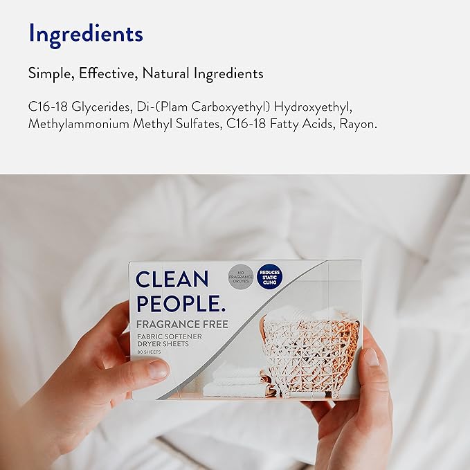 The Clean People Fabric Softener Sheets - Dryer Sheets - Softens & Removes Static Cling - Vegan Laundry Softener, Essential Oils - Fragrance Free 240 Pack