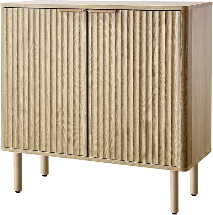 VEVOR Buffet Cabinet, Sideboard Cabinet with 2-Tier Storage, Coffee Bar Cabinet with Adjustable Shelves, Fluted Sideboard Buffet for Hallway, Entryway, Living Room, or Kitchen, Oak