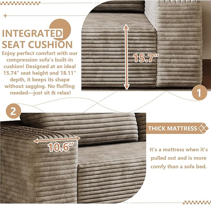 Cloud Loveseat Sofa, Modern Corduroy 2-Seater Couch with Deep Seat, No Assembly Required Memory Foam Sofa, Boneless Sofa in a Box for Bedroom, Apartment, Office,Small Space (Camel,70.8in)