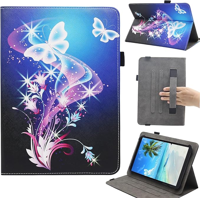 Universal 7 8 Inch Android Tablet Case Dluggs Multi-Angle Viewing Stand Case Cover with Hand Strap for 7.0-8.5 Inch Tablet Blue Butterfly