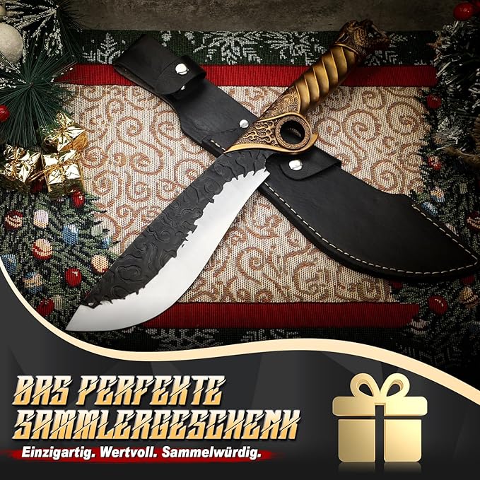 Purple Dragon Heavy Duty Machete for Cutting Trees – Japanese Forged Survival Machete with Tiger Head Handle, Gardening Machetes with Leather Sheath, Yard Work & Outdoor Camping Machetes