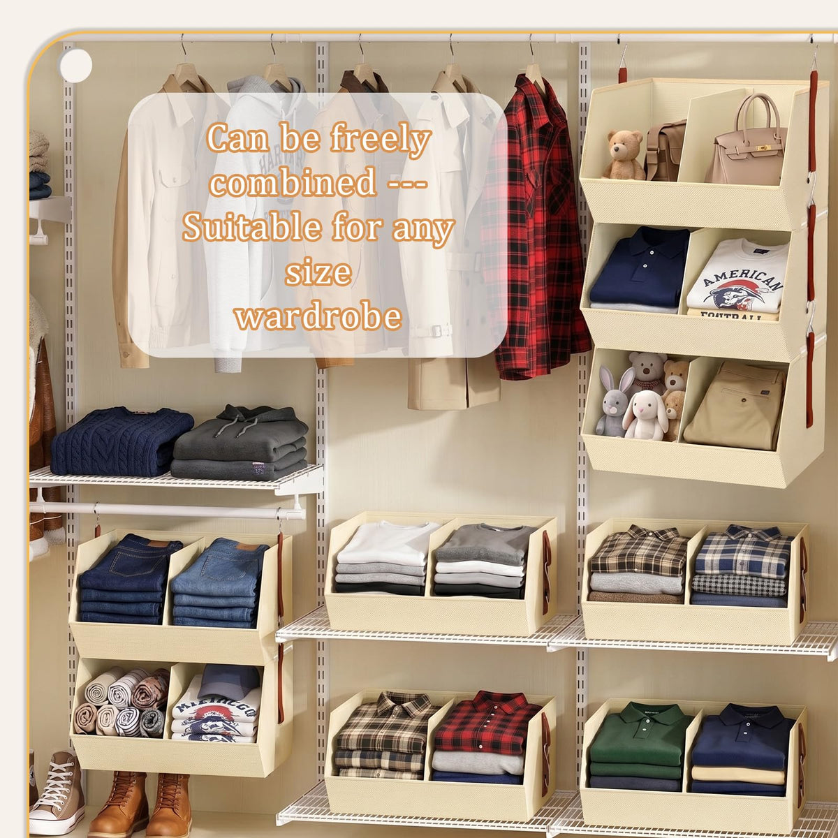 WHEEXIAG Hanging Closet Organizer, Closet Organizers and Storage, Hanging Closet Organizer Extra Large - Fabric Closet Hanging Organizer for Home, Dorm, Rv,Handbags, Underwear, Sock. Beige - 1 Pack