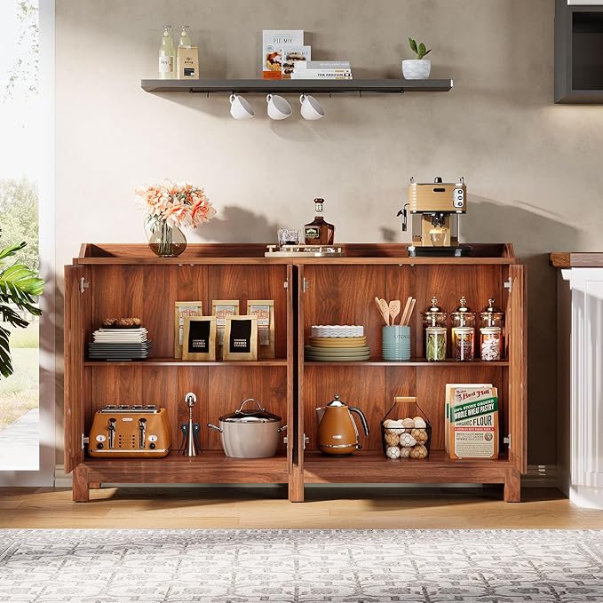 Tribesigns Sideboard Buffet Cabinet, 57" Farmhouse Storage Cabinet with Shutter Doors and Adjustable Shelf, Freestanding Kitchen Cabinet TV Stand for Dining Room, Living Room, Kitchen