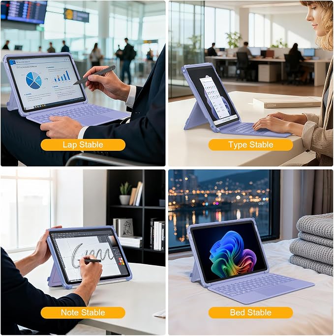 Fintie Rugged Case for Surface Pro 12 Inch 1st Edition 2025 Clear | Multi-Angle Stand Type Cover Compatible HD Clear Shockproof TPU Bumper Hard Shell