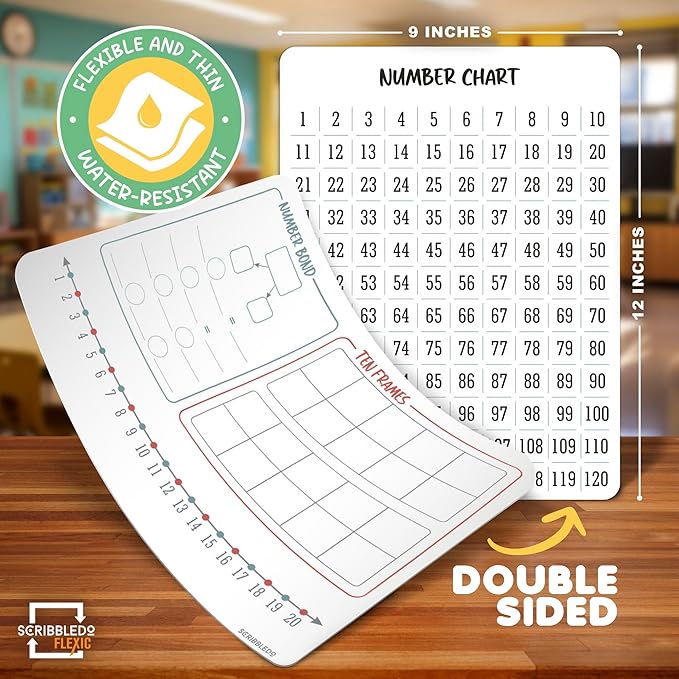 SCRIBBLEDO Number Bonds 9”x12” Small White Board Dry Erase Sheets Math Manipulatives Number Chart Ten Frame Number Line Math Supplies Teacher Students Classroom Pack of 10 Sheets