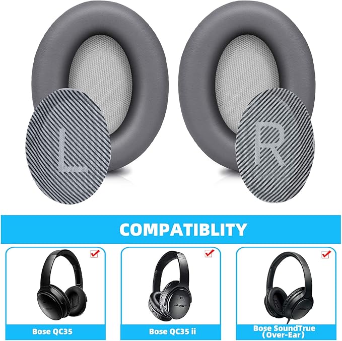 Replacement Ear Pads for Bose SoundTrue Headphones Around-Ear Style, Memory Foam Also Fits QuietComfort 35/ QC35 II Around-Ear Headphones(Dark Grey)