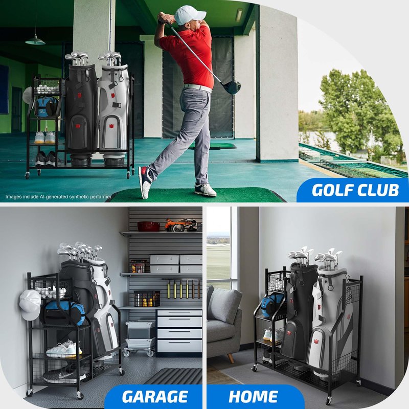 PLKOW Golf Bag Storage Garage Organizer, Extra Large Size Golf Bag Storage Stand and Golf Equipment Rack for Garage,Shed, Basement