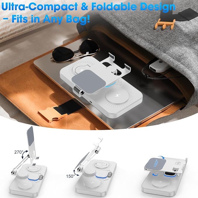 6 in 1 Wireless Charger for Apple Device 30W Foldable Wired Charging for ipad with Clock &amp 7 Color Ambient Light Nightstand Charger Station for iPhone 17