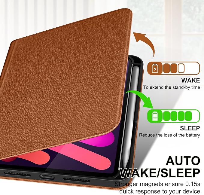 Genuine Leather Case for iPad 11th Gen 11/10th Gen 10.9 Black | Pencil Holder Adjustable Stand Auto Wake/Sleep Shockproof