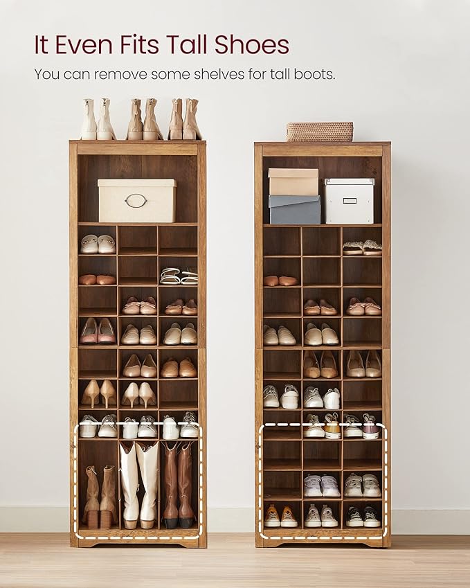 VASAGLE Shoe Storage Cabinet, 10 Tier Shoe Rack Organizer, Holds Up to 30 Pairs of Shoes, for Entryway Bedroom, 12.6 x 24.8 x 73.6 Inches, Rustic Walnut ULBS273T41