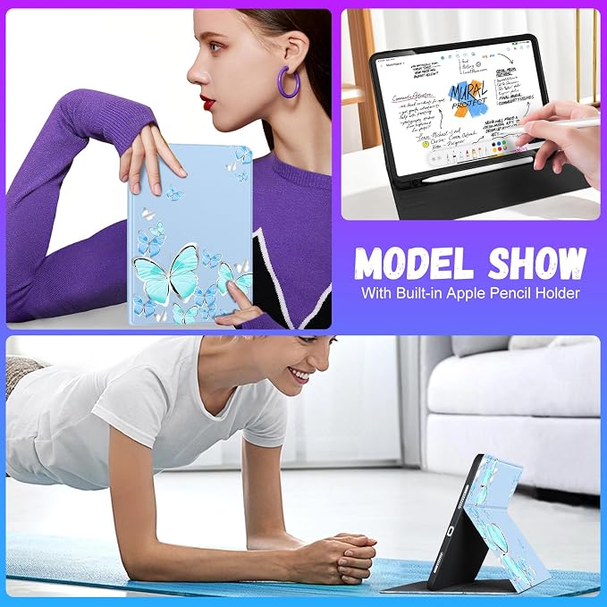 Uppuppy for iPad Pro 12.9 Case Kids Folio PU Leather Cover with Apple Pencil Holder Auto Sleep/Wake Adjustable Angles for iPad Pro 12.9 6th/5th/4th/3rd Gen Sun Moon Black