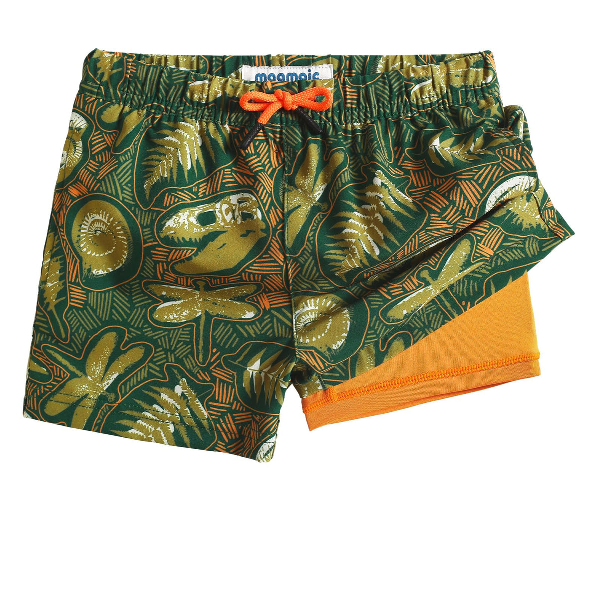 maamgic Boys Swim Trunks with Compression Liner Toddler Boy Swimsuit Quick Dry 4-Way Stretch Swimming Trunks Fossil Dark Green 2T