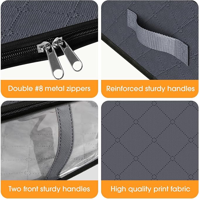 StorageRight Under Bed Storage Bags 6 Pack, 40L Large Clothes & Comforter Storage Containers with Clear Window, Breathable Fabric Organizer for Blankets, Bedding, Seasonal Clothing, Grey