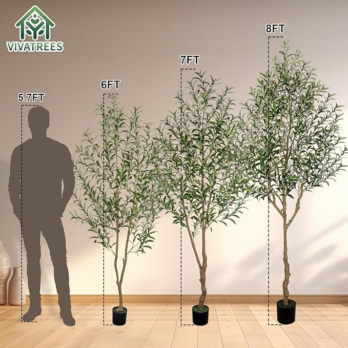 7FT Olive Tree Artificial Indoor, 84in Tall Faux Olive Tree with Pot, Fake Potted Tree with Fruits for Home Office Decor