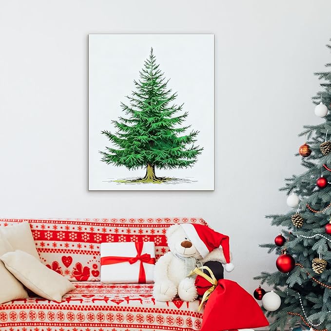 Framed Christmas Pictures Wall Decor,Vintage Pine Tree Prints,Winter Christmas Canvas Wall Art Decoration for Bedroom Bathroom Living Room Rustic Xmas Holiday Gifts (Christmas Tree 6, 24'' X 36'')