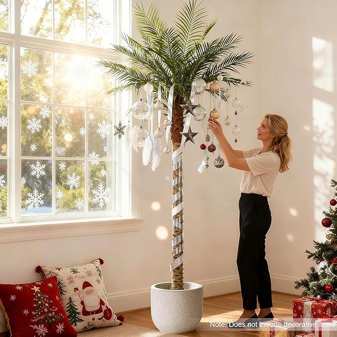 Artificial Phoenix Palm Tree 9ft Tall 2 Set – Fake Large Tropical Tree with 21 Adjustable Leaves, Outdoor Indoor Faux Sago Palm Plant for Living Room Patio Poolside Yard Decor (2, 9ft)
