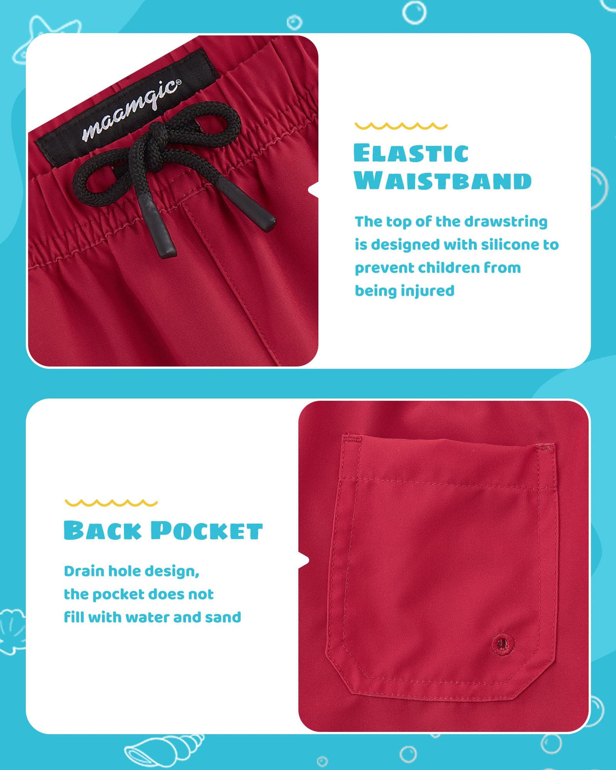 maamgic Boys Swim Trunks with Compression Liner Toddler Stretch Swim Shorts Quick Dry Swimming Trunks Boxer Brief 2 in 1 Beach Shorts Red 3T