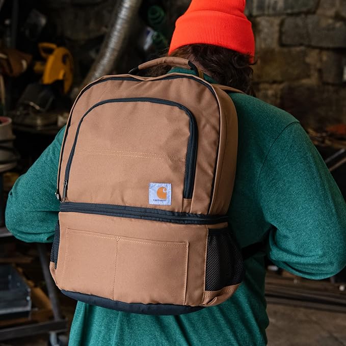 Carhartt Insulated 24 Can Two Compartment Cooler Backpack, Fully-Insulated Base, Durable Water-Resistant for Camping, Beach & Travel