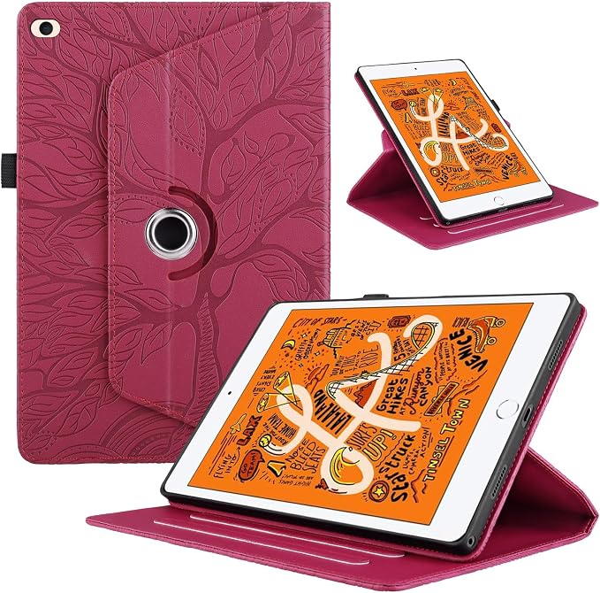 iPad Mini 5 Rotating Case iPad Mini 1/2/3/4/5th Generation Case PU Leather Folio Stand Cover Flip Shell with Pen Holder for Apple iPad Mini 7.9 inch- Black