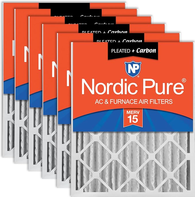 Nordic Pure 20x20x4 Pleated Air Filters MERV 15 Plus Carbon 6 Pack