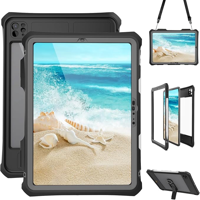 10.2 Waterproof Case Compatible with iPad 9th 8th 7th Generation 2021/2020/2019 Built-in Screen Protector with Strap Stand Pencil Holder Full Body Heavy Duty Protective Shockproof