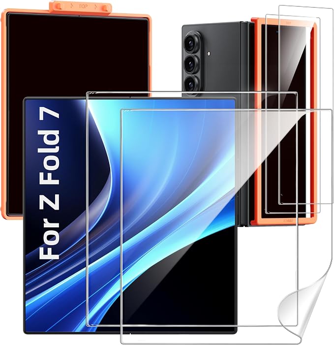 Hoerrye for Samsung Galaxy Z Fold 7 Screen Protector - [with Auto Align Frame Accessories] [2 Pack Inside Flexible TPU Film + 2 Pack Front Tempered Glass] No CreasesNo BubblesCase Friendly | Auto Al