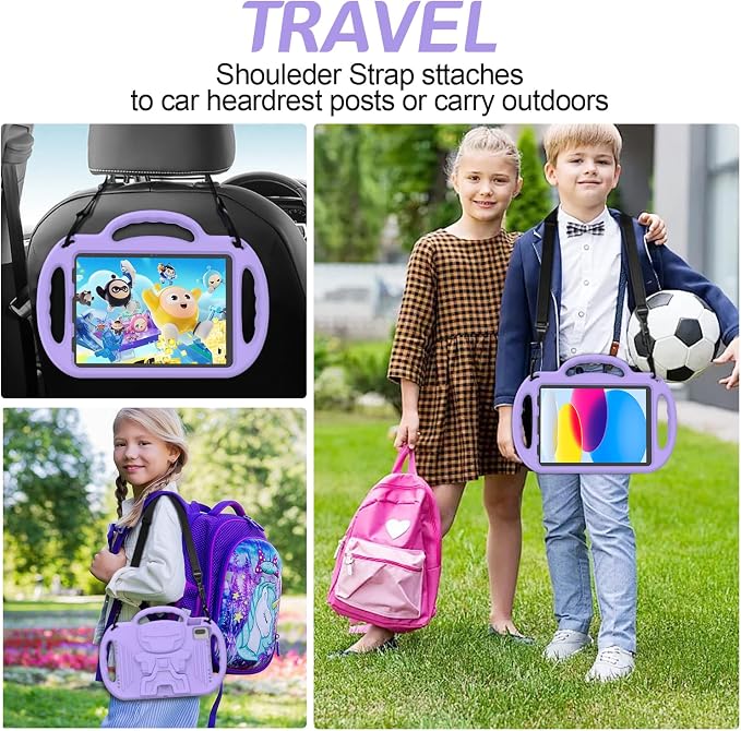 AVAWO Kids Case for iPad (A16) 11th Generation 11 Inch 2025 iPad 10th Generation 10.9 2022 Shockproof Rugged Protective Cover with Shoulder Strap/Handles/Kickstand for i Pad 10/11 Gen Black