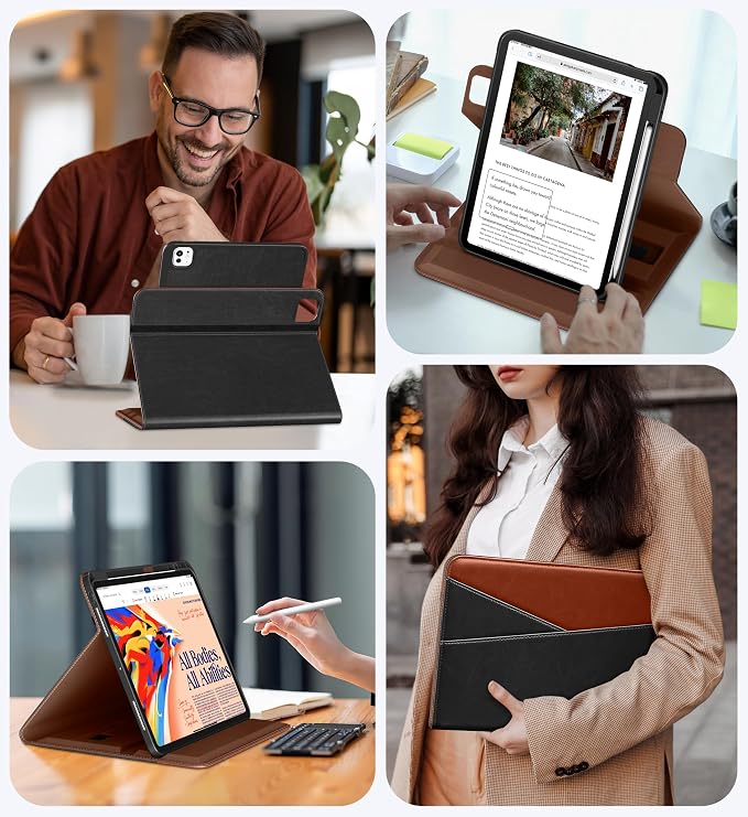 DTTO for iPad Pro 13 Inch Case M5 / M4 (2025/2024) Brown | 360 Degree Rotating Premium Faux Leather Folio Stand Cover with Pencil Holder Auto Sleep/Wake Multiple Angles
