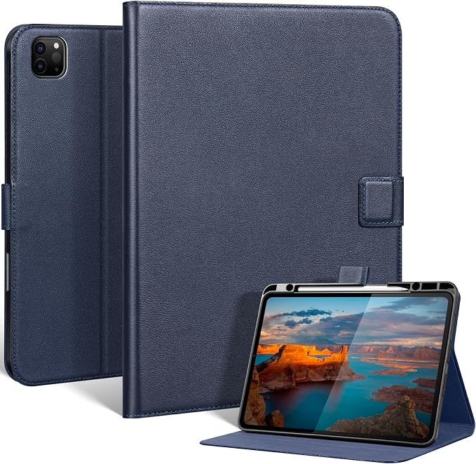 Leather Case for iPad 11th/10th Gen (11/10.9) Black | Genuine Leather Pencil Holder Adjustable Stand Magnetic Closure Auto Wake/Sleep