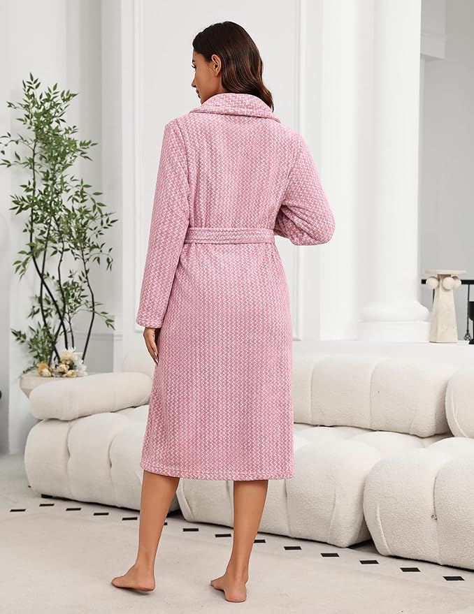 Ekouaer Women's Robe Plush Soft Long Bathrobe Cozy Warm Shawl Collar Spa Robe with Pockets