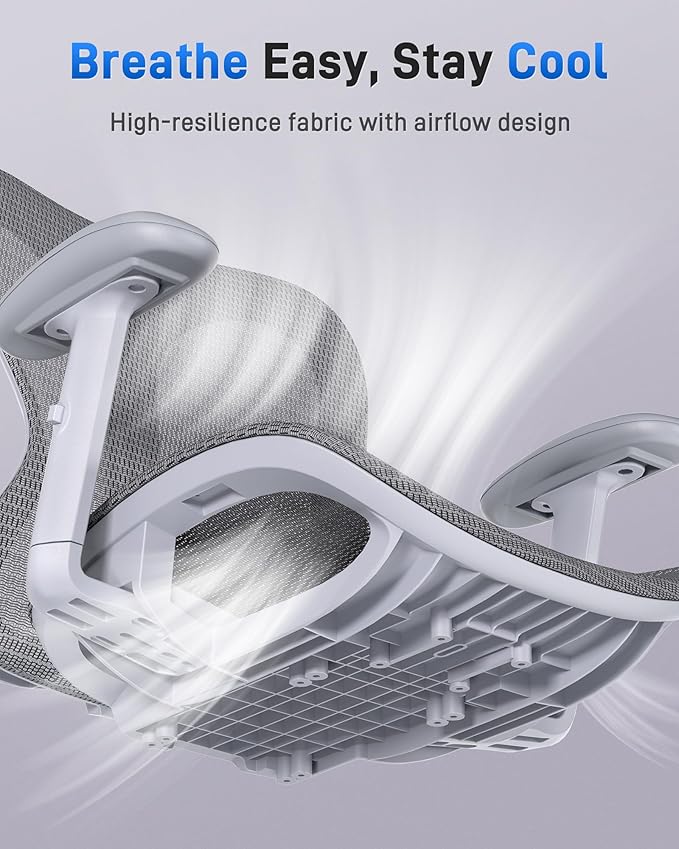 Ergonomic Office Desk Chair, Comfortable Computer Gaming Chair, Breathable Mesh Back & Seat, Adjustable Armrest, Lumbar Support, Butterfly Design for Home Office (Gray)