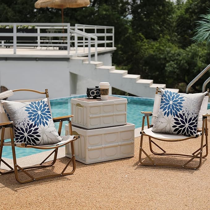 DFXSZ Outdoor Throw Pillow Covers 20x20 Inch Set of 2 Spring Summer Geometric Elegant Decorative Throw Pillows Blue Outdoor Waterproof Pillow Covers for Patio Funiture Garden Couch 158A20